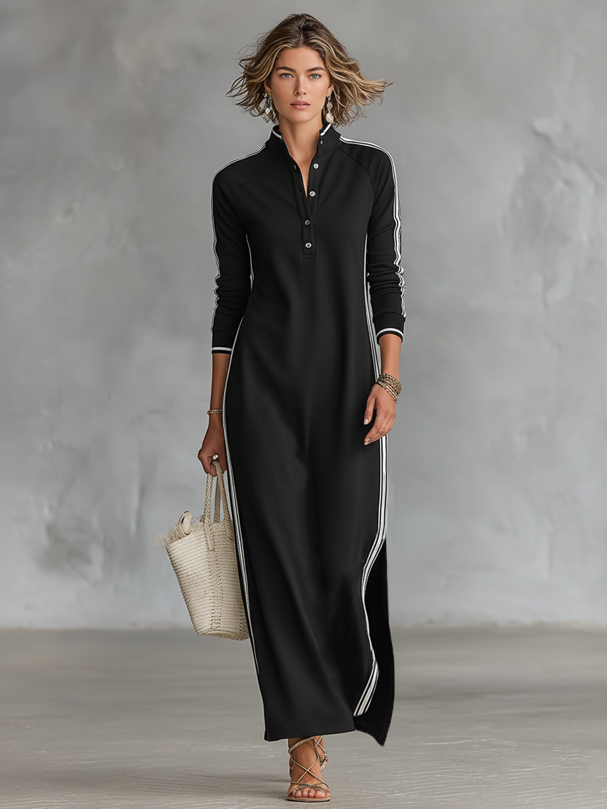 Sweat Maxi Kleid Knopfkragen