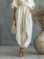 Ella | Weißes Leinen Set Off-Shoulder Hose