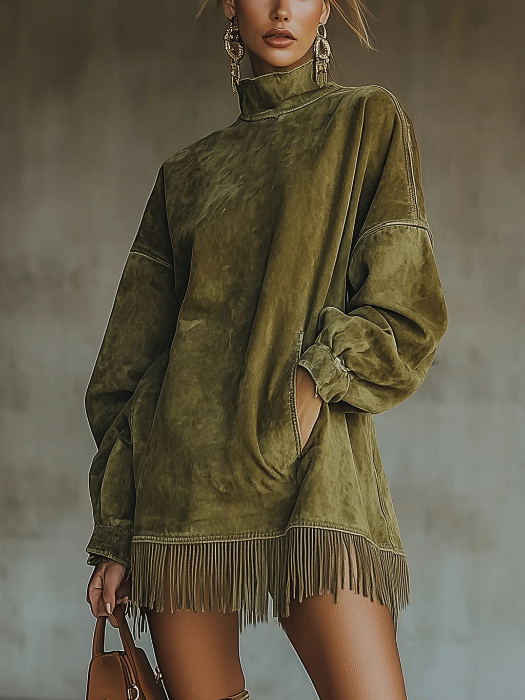 Muriel | Langarm-Minikleid mit Fransen