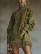 Muriel | Langarm-Minikleid mit Fransen