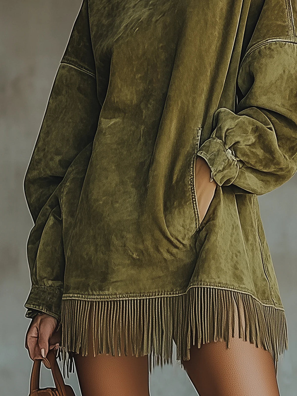 Muriel | Langarm-Minikleid mit Fransen