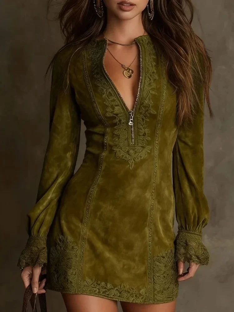 Anastacia | Wildleder-Optik-Minikleid mit langen Ärmeln