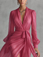 Beatrice | Elegantes Chiffon V-Ausschnitt Tailliertes Langkleid