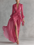 Beatrice | Elegantes Chiffon V-Ausschnitt Tailliertes Langkleid