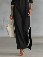 Sweat Maxi Kleid Knopfkragen