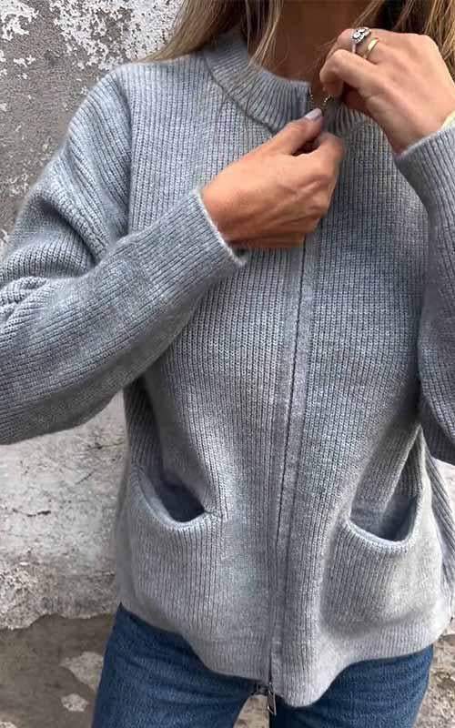 Mila | Strickjacke mit Reißverschluss und Tasche