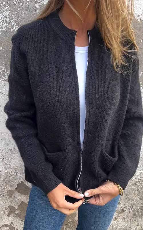 Mila | Strickjacke mit Reißverschluss und Tasche